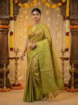 MIMOSA Women's Woven Design Kanjivaram Style Art Silk  Saree with Blouse Piece - Pista ( SA00003143PSFREE )