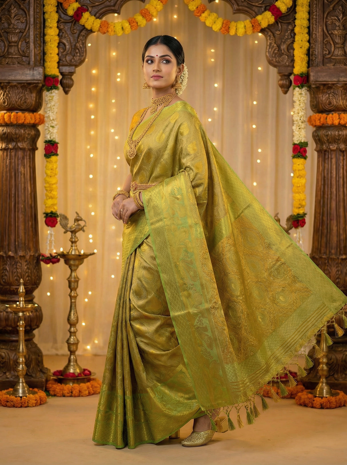 MIMOSA Women's Woven Design Kanjivaram Style Art Silk  Saree with Blouse Piece - Pista ( SA00003143PSFREE )