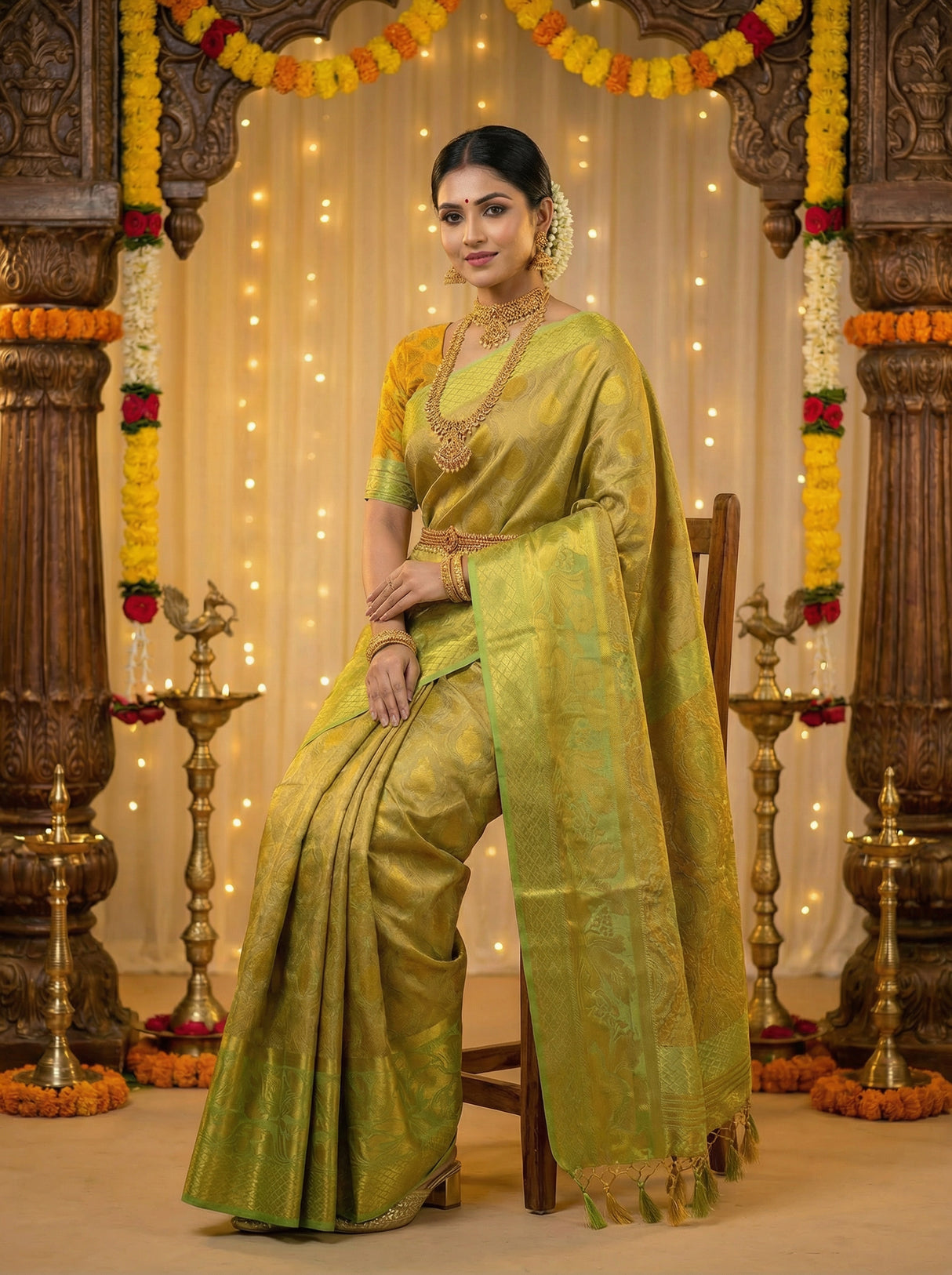 MIMOSA Women's Woven Design Kanjivaram Style Art Silk  Saree with Blouse Piece - Pista ( SA00003143PSFREE )