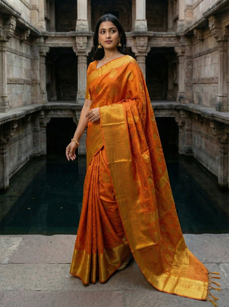 MIMOSA Women's Woven Design Kanjivaram Style Art Silk  Saree with Blouse Piece - Mustard ( SA00003144MSFREE )