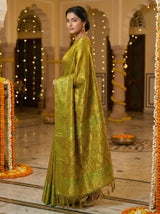 MIMOSA Women's Woven Design Kanjivaram Style Art Silk  Saree with Blouse Piece - Olive ( SA00003144OLFREE )