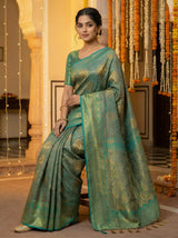 MIMOSA Women's Woven Design Kanjivaram Style Art Silk  Saree with Blouse Piece - Saffire ( SA00003144SFFREE )