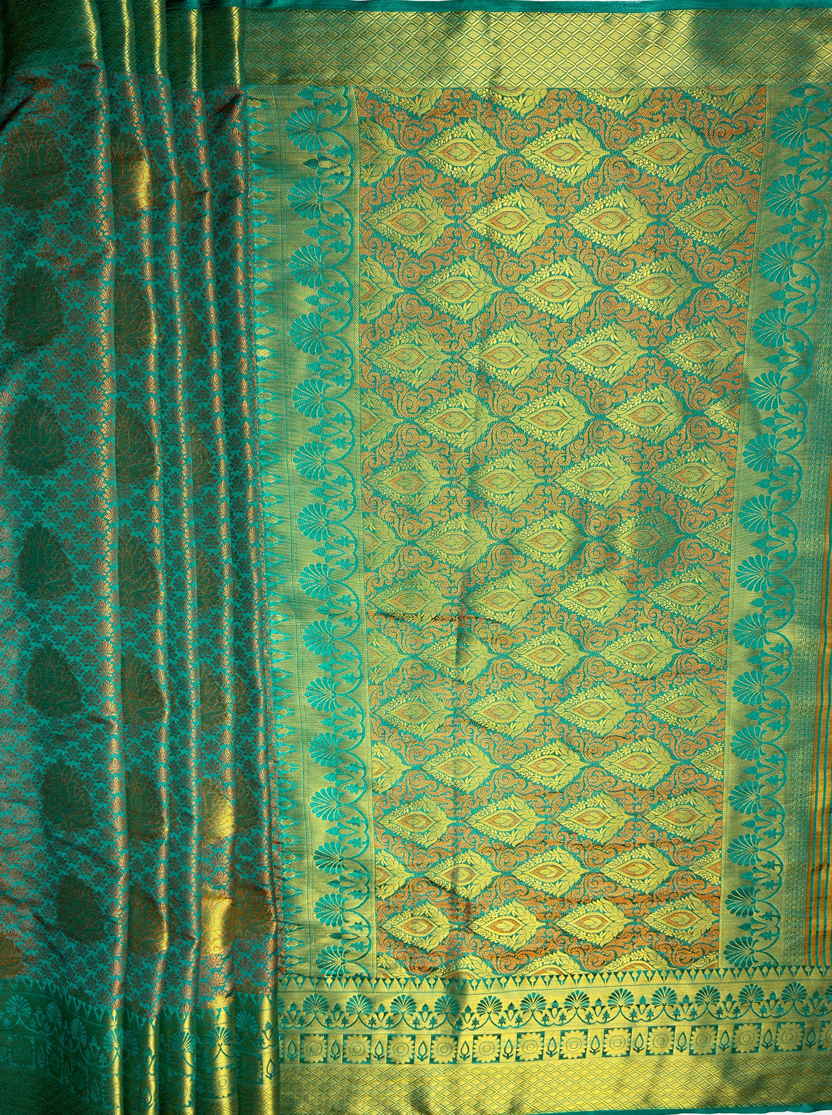 MIMOSA Women's Woven Design Kanjivaram Style Art Silk  Saree with Blouse Piece - Saffire ( SA00003144SFFREE )