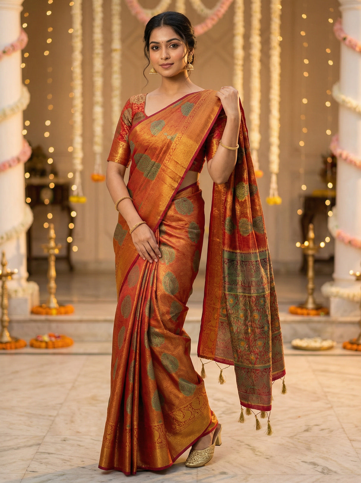 MIMOSA Women's Woven Design Kanjivaram Style Art Silk  Saree with Blouse Piece - Maroon ( SA00003145MRFREE )