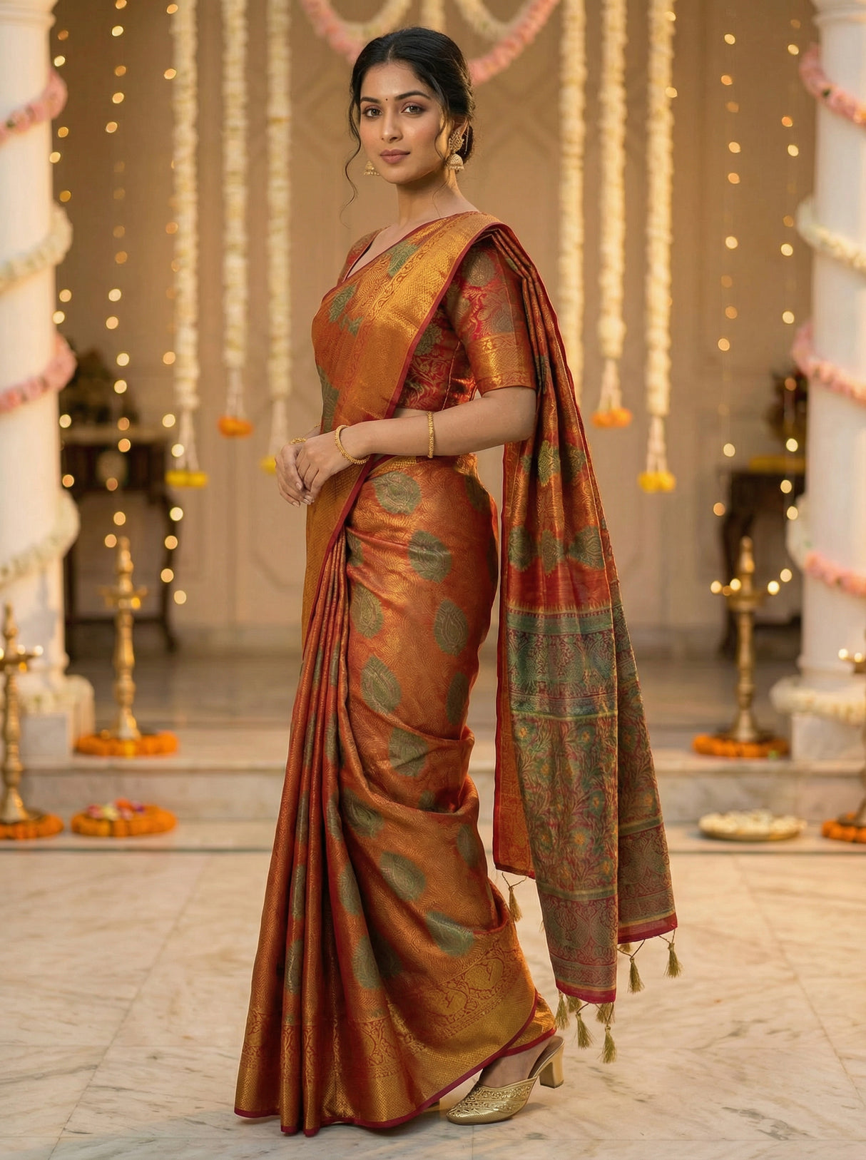 MIMOSA Women's Woven Design Kanjivaram Style Art Silk  Saree with Blouse Piece - Maroon ( SA00003145MRFREE )