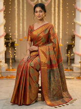 MIMOSA Women's Woven Design Kanjivaram Style Art Silk  Saree with Blouse Piece - Maroon ( SA00003145MRFREE )
