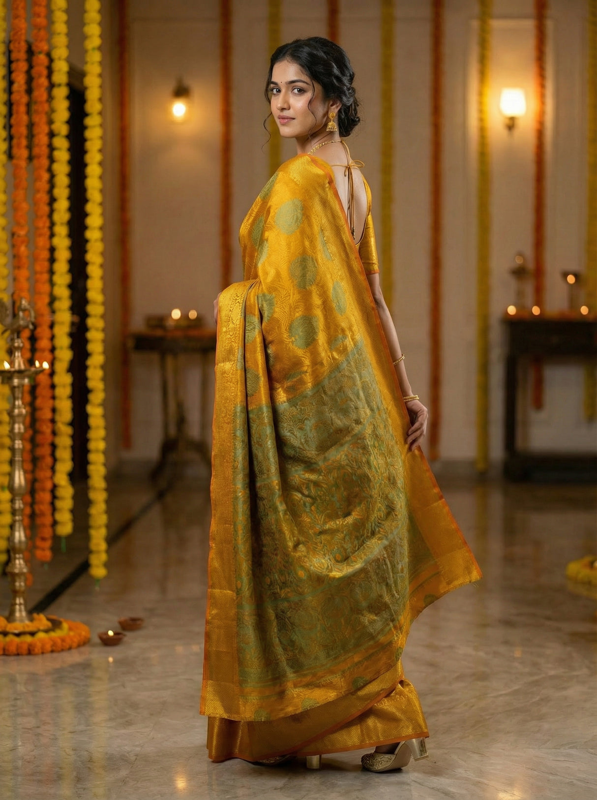 MIMOSA Women's Woven Design Kanjivaram Style Art Silk  Saree with Blouse Piece - Mustard ( SA00003145MSFREE )