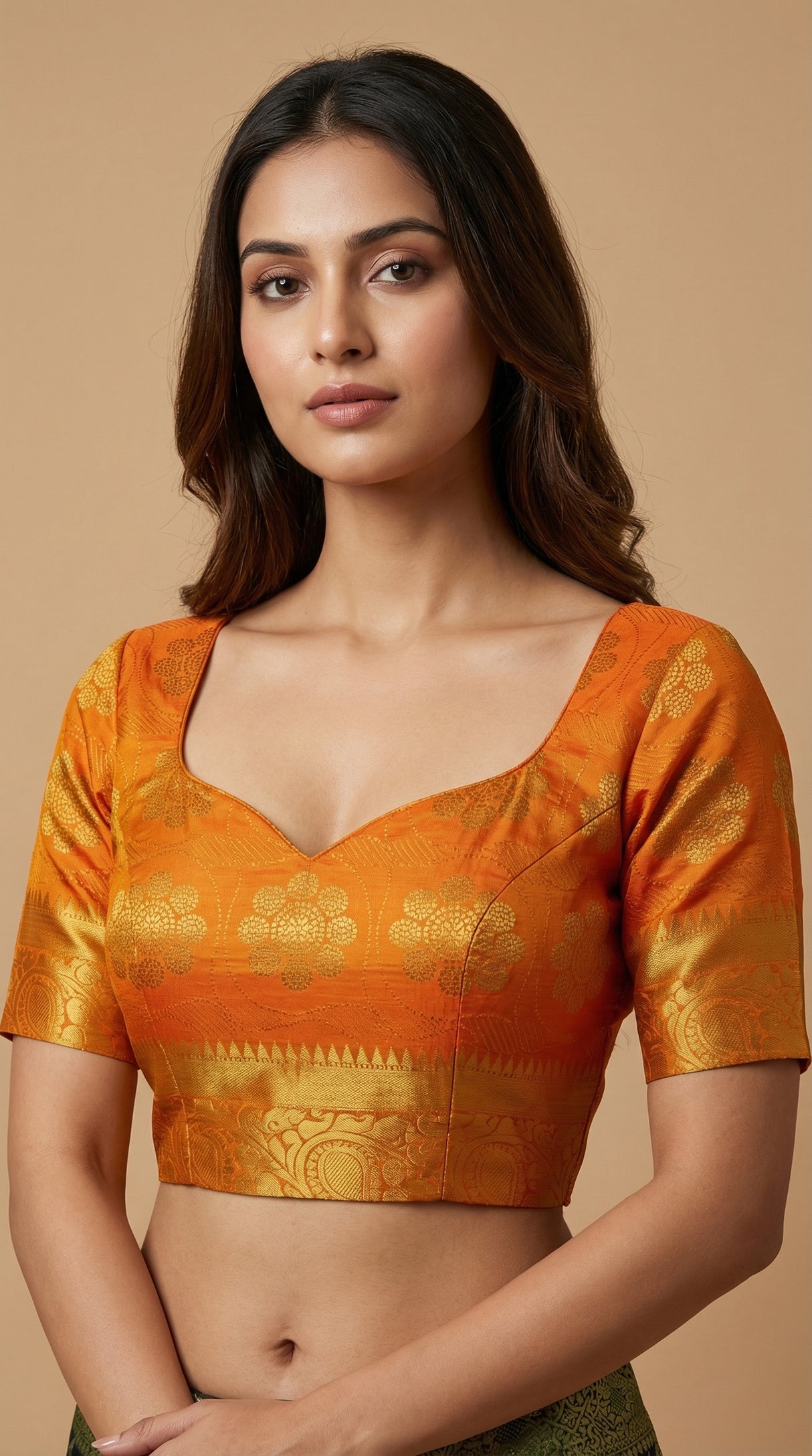 MIMOSA Women's Woven Design Kanjivaram Style Art Silk  Saree with Blouse Piece - Gold ( SA00003146GDFREE )