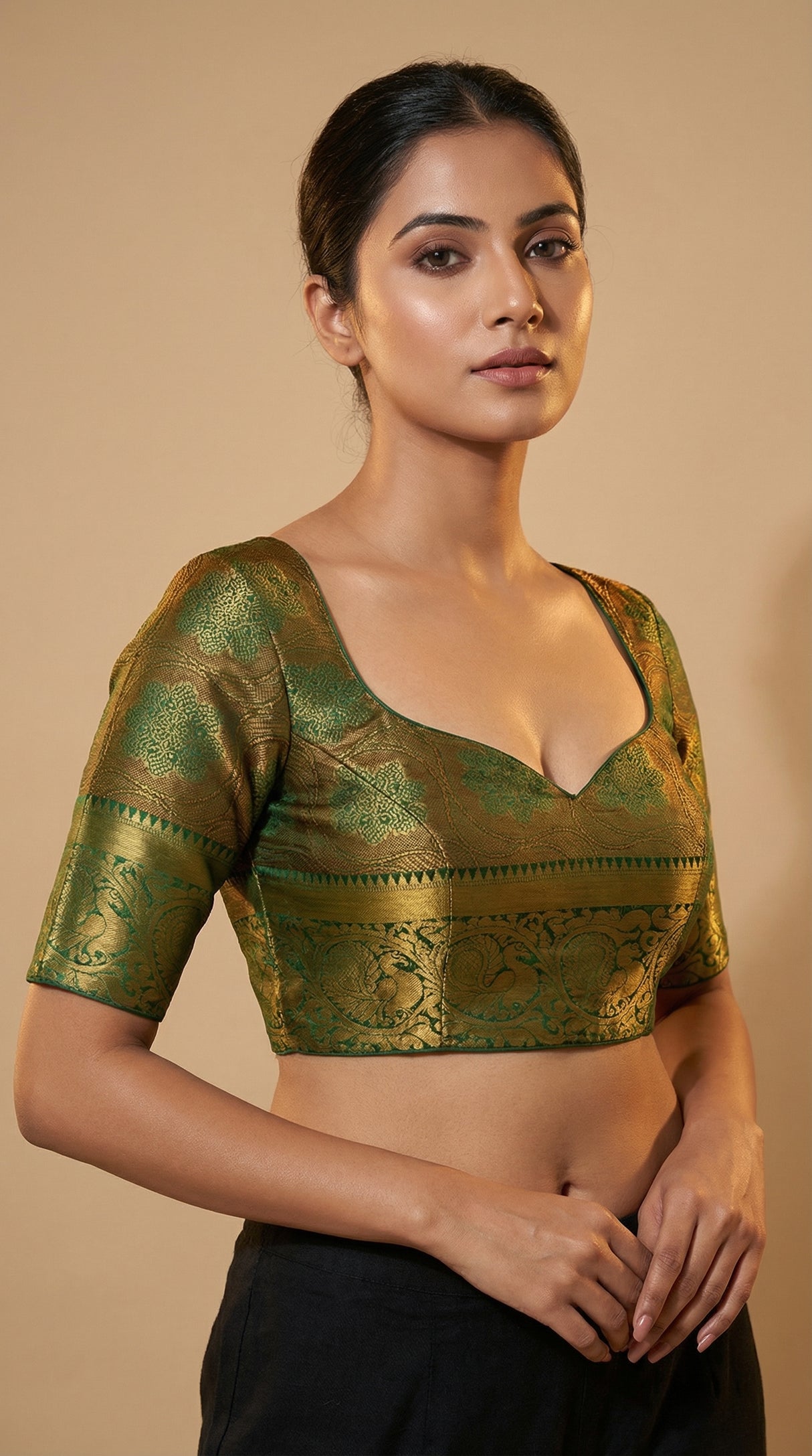 MIMOSA Women's Woven Design Kanjivaram Style Art Silk  Saree with Blouse Piece - Green ( SA00003146GRNFREE )