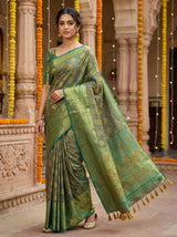 MIMOSA Women's Woven Design Kanjivaram Style Art Silk  Saree with Blouse Piece - Rama ( SA00003146RMFREE )