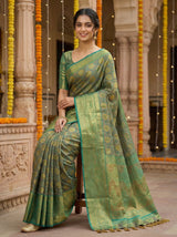 MIMOSA Women's Woven Design Kanjivaram Style Art Silk  Saree with Blouse Piece - Rama ( SA00003146RMFREE )