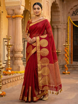 MIMOSA Women's Woven Design Kanjivaram Style Art Silk  Saree with Blouse Piece - Maroon ( SA00003148MRFREE )