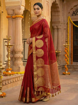 MIMOSA Women's Woven Design Kanjivaram Style Art Silk  Saree with Blouse Piece - Maroon ( SA00003148MRFREE )