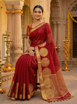 MIMOSA Women's Woven Design Kanjivaram Style Art Silk  Saree with Blouse Piece - Maroon ( SA00003148MRFREE )