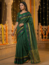 MIMOSA Women's Woven Design Banarasi Style Tussar Silk Saree with Blouse Piece - Green ( SA00003150GRNFREE )
