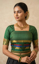 MIMOSA Women's Woven Design Banarasi Style Tussar Silk Saree with Blouse Piece - Green ( SA00003150GRNFREE )