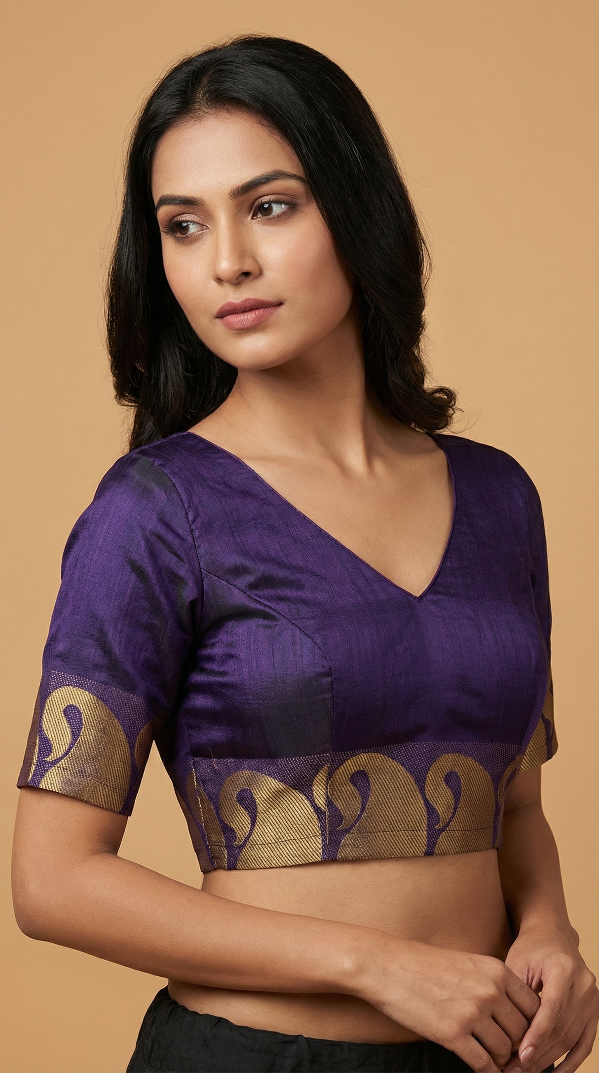 MIMOSA Women's Woven Design Banarasi Style Linen Saree with Blouse Piece - Navy ( SA00003151NVFREE )