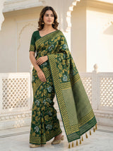 MIMOSA Women's Woven Design Kanjivaram Style Art Silk  Saree with Blouse Piece - Green ( SA00003152GRNFREE )