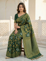 MIMOSA Women's Woven Design Kanjivaram Style Art Silk  Saree with Blouse Piece - Green ( SA00003152GRNFREE )