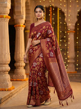 MIMOSA Women's Woven Design Kanjivaram Style Art Silk  Saree with Blouse Piece - Maroon ( SA00003152MRFREE )