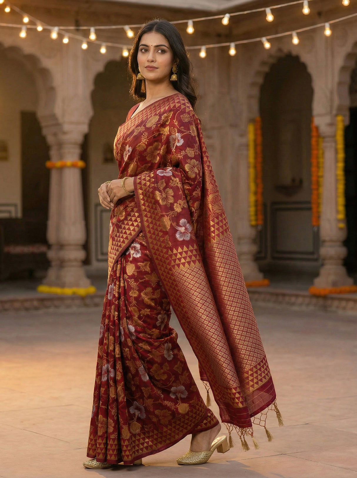 MIMOSA Women's Woven Design Kanjivaram Style Art Silk  Saree with Blouse Piece - Maroon ( SA00003152MRFREE )