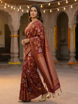 MIMOSA Women's Woven Design Kanjivaram Style Art Silk  Saree with Blouse Piece - Maroon ( SA00003152MRFREE )