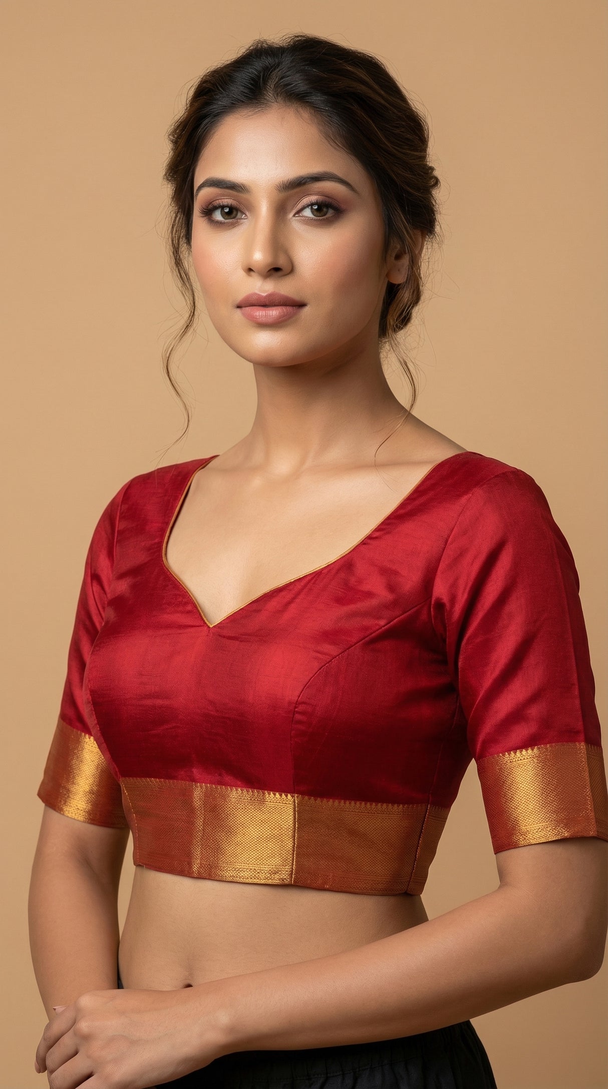 MIMOSA Women's Woven Design Banarasi Style Linen Saree with Blouse Piece - Rani ( SA00003153RNFREE )