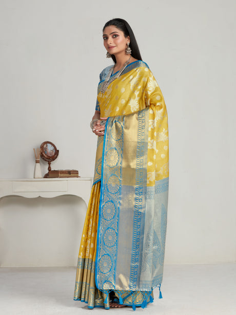 Mimosa Women's Woven Design Kanjivaram Art Silk Saree With Blouse Piece : SA0000463YLW