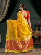 Mimosa Women's Woven Design Banarasi Orgenza Saree With Blouse Piece : SA0000864GD