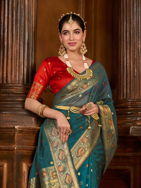 Mimosa Women's Woven Design Kanjivaram Art Silk Saree With Blouse Piece : SA0000868IB