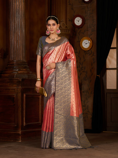 Mimosa Women's Woven Design Kanjivaram Art Silk Saree With Blouse Piece : SA0000892RN