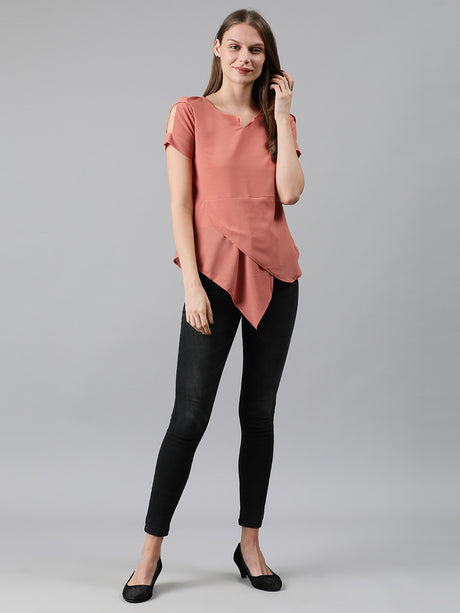Mimosa Women Pink Solid A-Line Layered Top