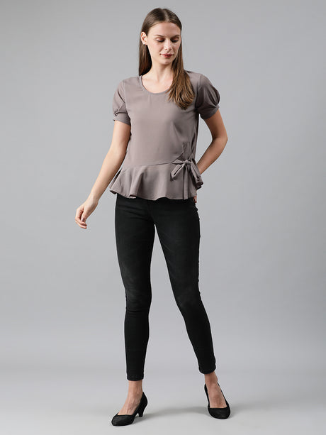 Mimosa Women Grey Solid A-Line Top With Tie-Ups