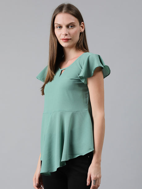 Mimosa Women Light Green Solid A-Line Layered Top