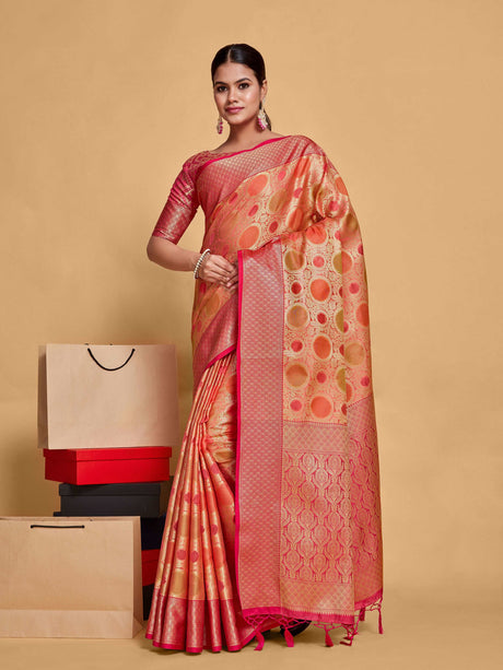 Mimosa Women's Woven Design Banarasi Art Silk Saree With Blouse Piece : SA00001211PNKFREE
