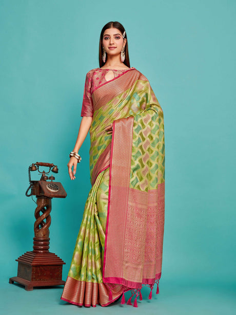 Mimosa Women's Woven Design Banarasi Art Silk Saree With Blouse Piece : SA00001212OLFREE