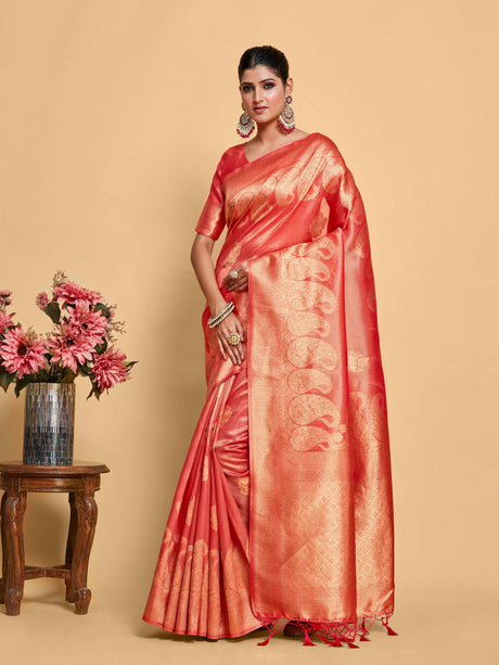 Mimosa Women's Woven Design Banarasi Art Silk Saree With Blouse Piece : SA00001237REDFREE