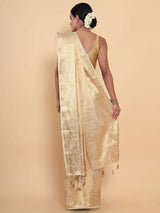 Mimosa Womens Art Silk Saree Kasavu Cream Color