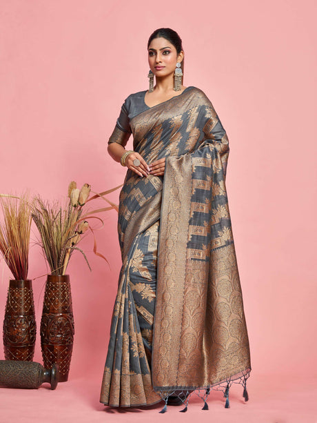 Mimosa Women's Woven Design Banarasi Art Silk Saree With Blouse Piece : SA00001215GYFREE