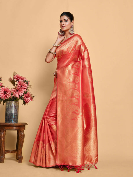 Mimosa Women's Woven Design Banarasi Art Silk Saree With Blouse Piece : SA00001237REDFREE