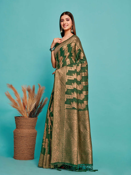 Mimosa Women's Woven Design Banarasi Art Silk Saree With Blouse Piece : SA00001215BGFREE