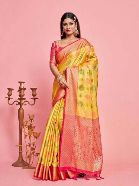 Mimosa Women's Woven Design Banarasi Art Silk Saree With Blouse Piece : SA00001211GDFREE
