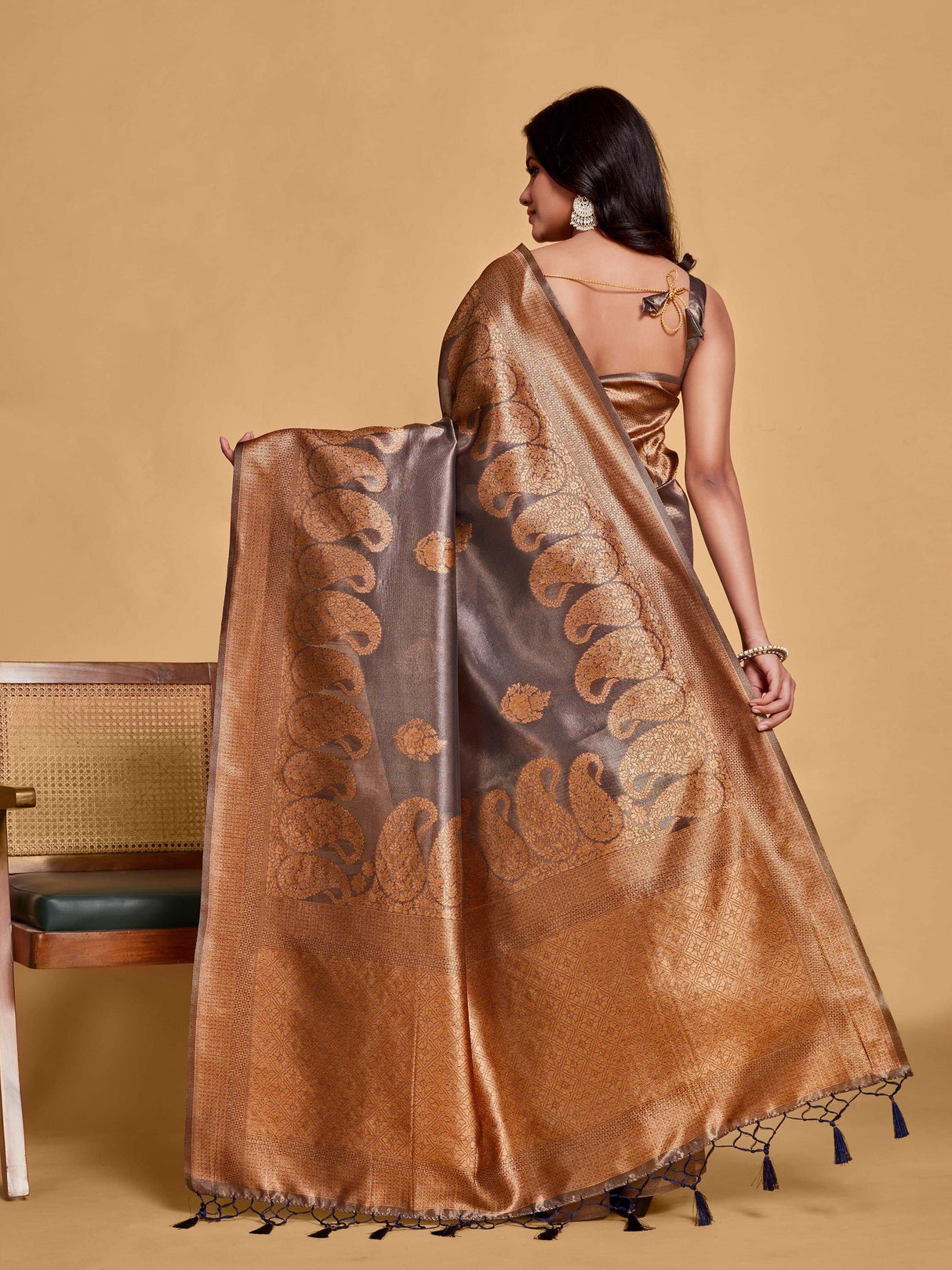 Mimosa Women's Woven Design Banarasi Art Silk Saree With Blouse Piece : SA00001237NVFREE