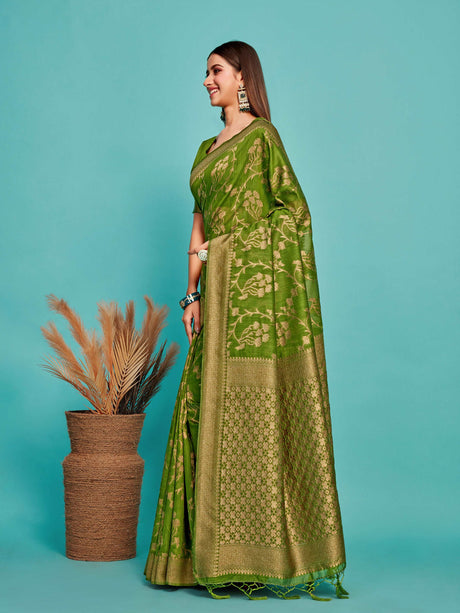 Mimosa Women's Woven Design Banarasi Art Silk Saree With Blouse Piece : SA00001216OLFREE