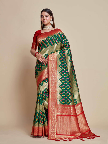 Mimosa Women's Woven Design Kanjivaram Art Silk Saree With Blouse Piece : SA00001062BG