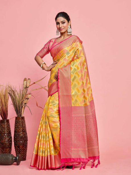 Mimosa Women's Woven Design Banarasi Art Silk Saree With Blouse Piece : SA00001212GDFREE