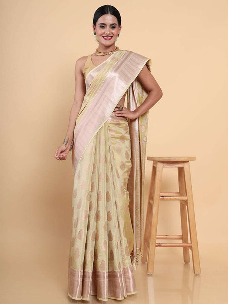 Mimosa Womens Art Silk Saree Kasavu Cream Color