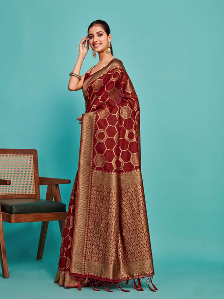 Mimosa Women's Woven Design Banarasi Linen Saree With Blouse Piece : SA00001235MRFREE