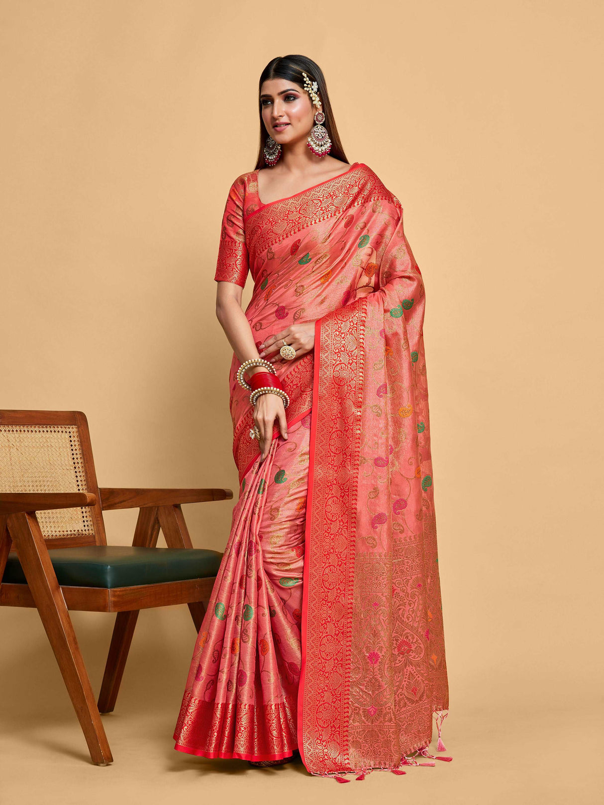 Mimosa Women's Woven Design Banarasi Art Silk Saree With Blouse Piece : SA00001225GJFREE