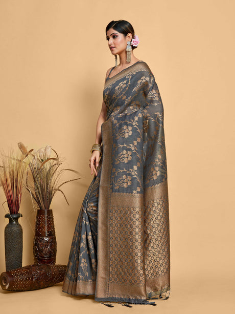 Mimosa Women's Woven Design Banarasi Art Silk Saree With Blouse Piece : SA00001216GYFREE